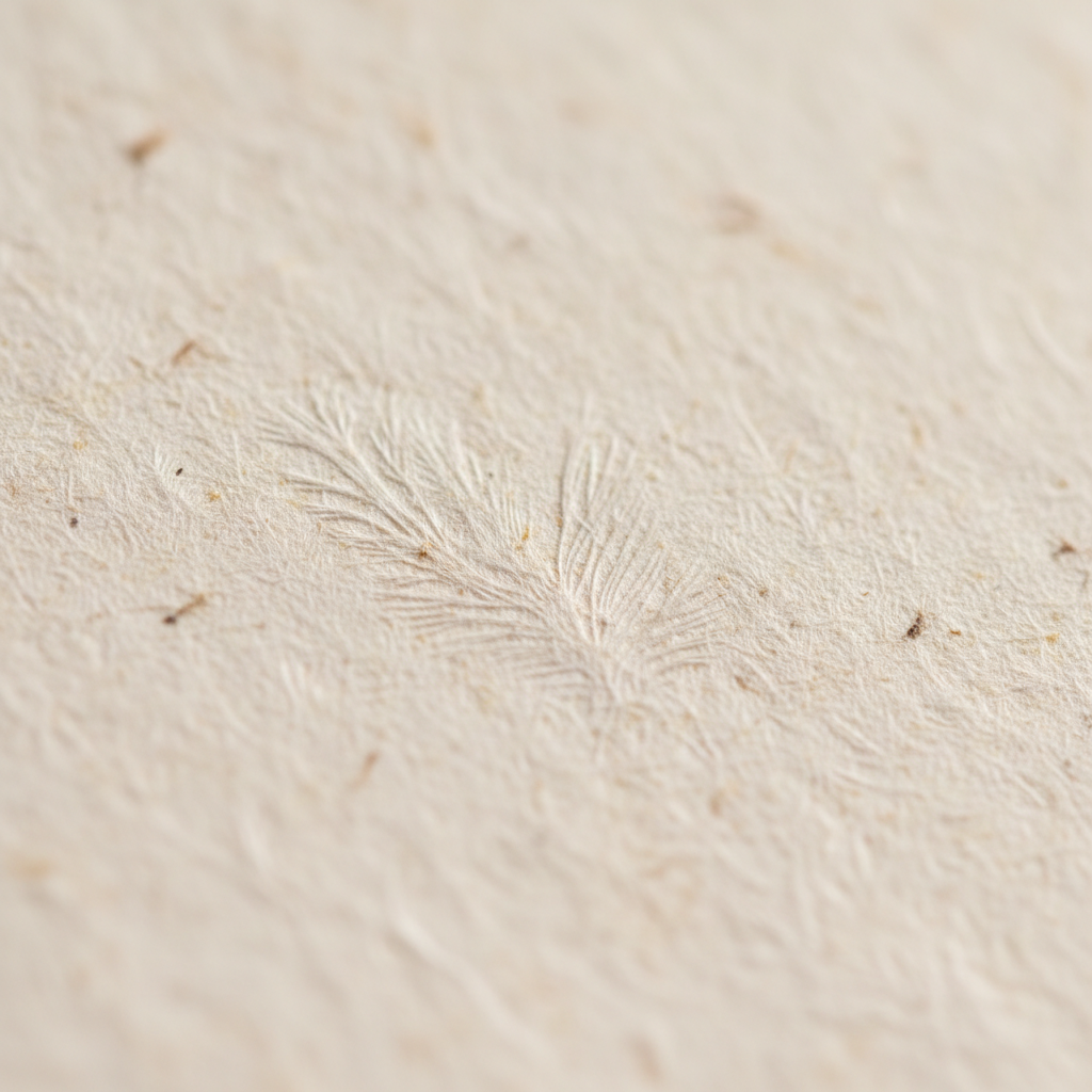 프리미엄 미색 종이의 미세한 섬유질과 부드러운 질감을 극대화하여 보여주는 매크로 클로즈업 샷, 종이의 높은 품질과 촉감을 시각적으로 전달하는 이미지.